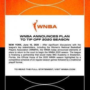 ​WNBA2020赛季7月于佛罗里达开战，因为疫情将空场进行
