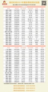 ​快收藏！潍坊机场夏秋季航班时刻表新鲜出炉